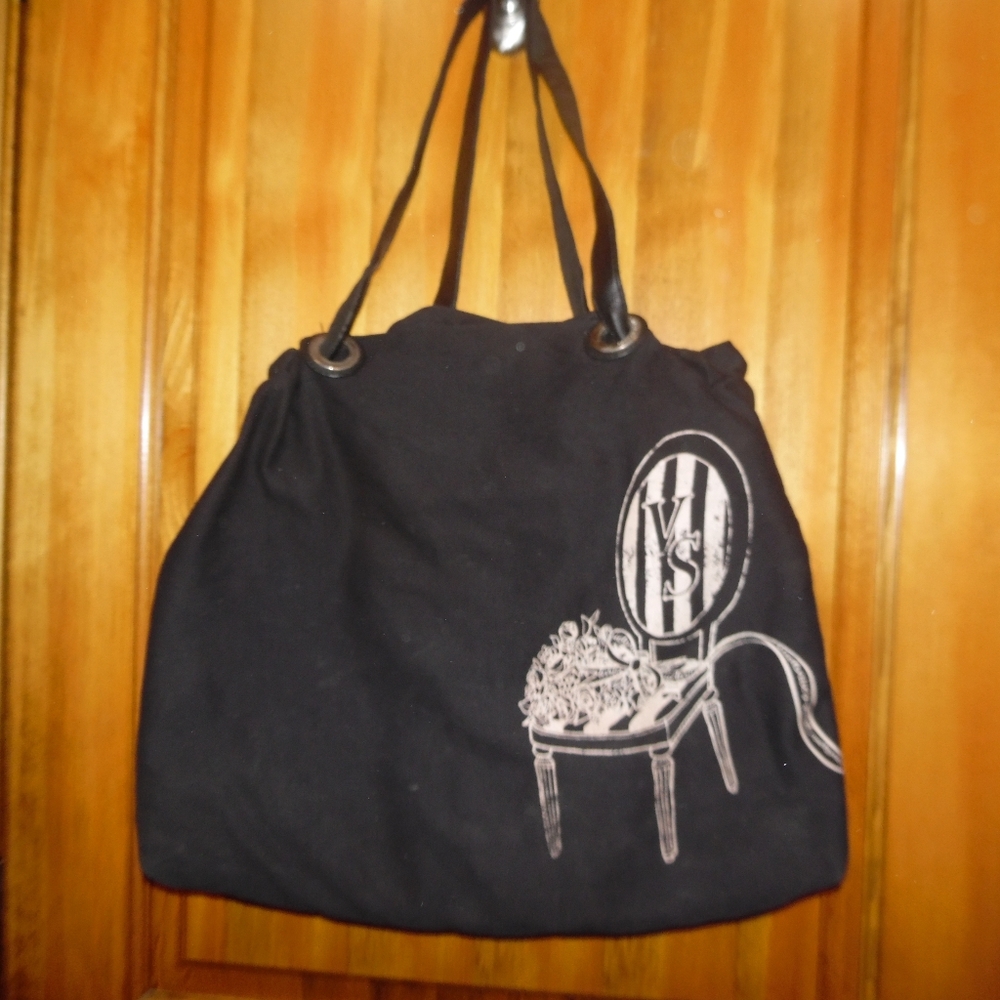 Victoria secret Tote Bag Black Canvas VS Vintage Large Purse